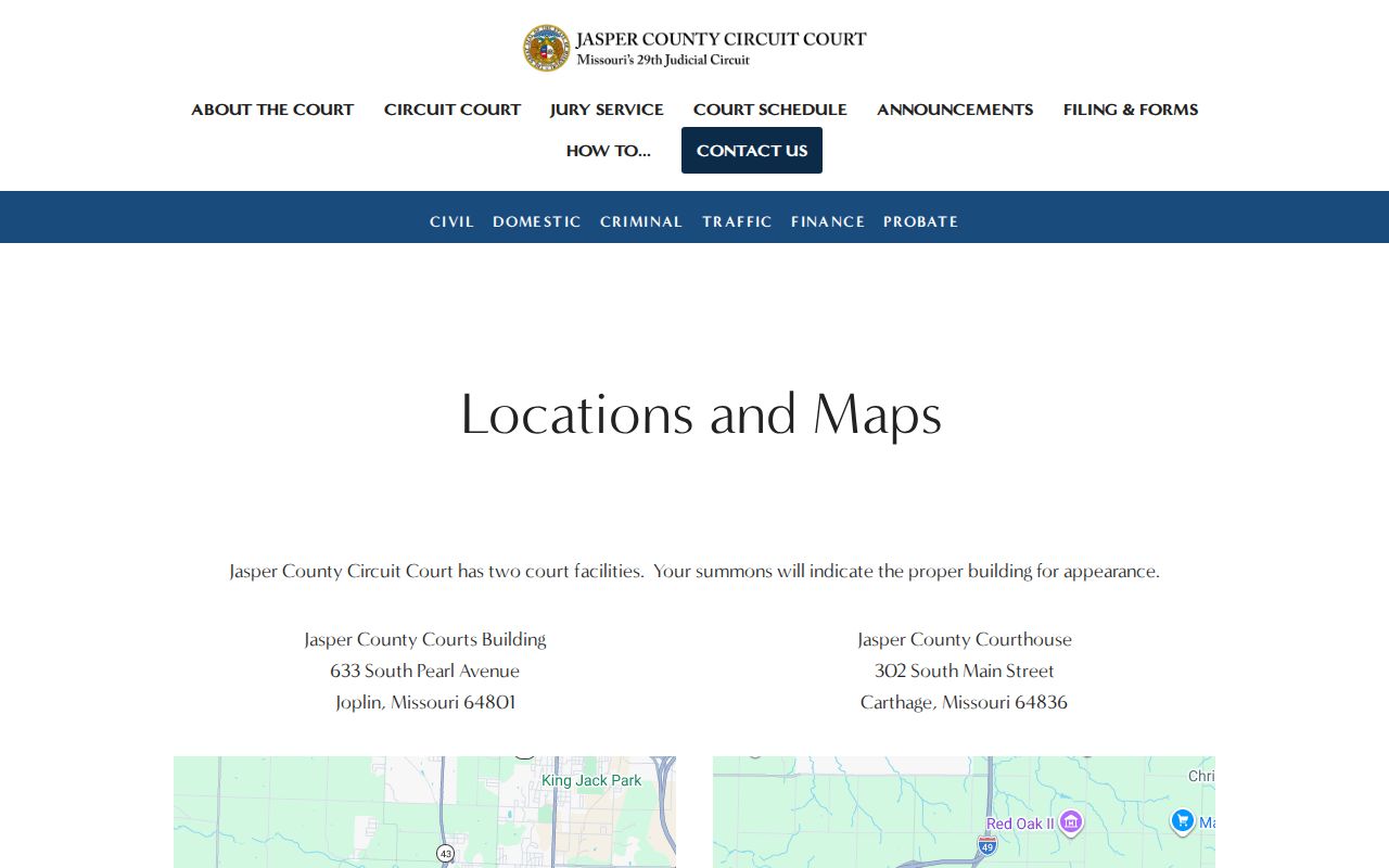 Official Jasper County court locations in Carthage and Joplin