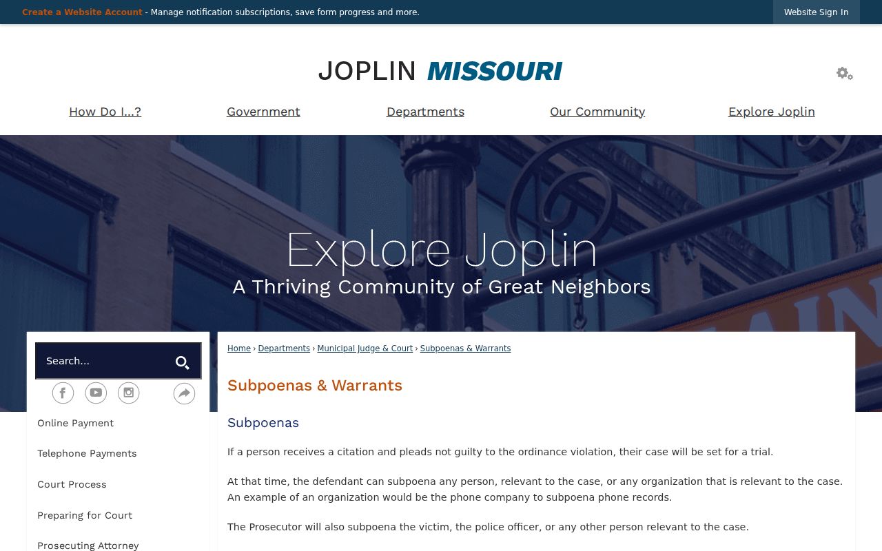 Joplin official explanation of missed court and unpaid fine warrants