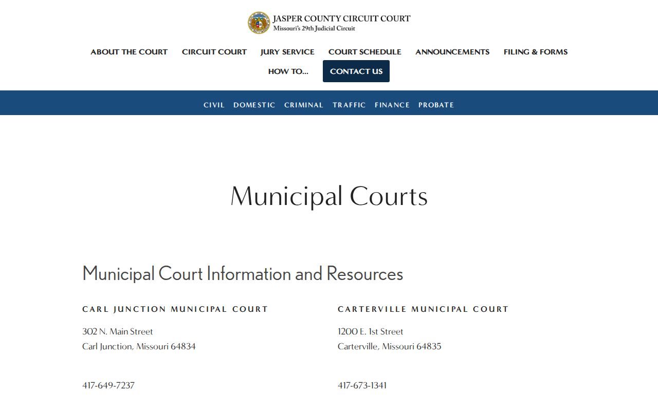 Official Jasper County directory of 12 municipal court divisions