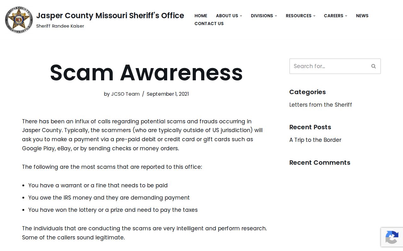 Jasper County Sheriff warning against phone payment and prepaid card scams